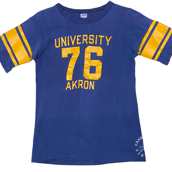 Vintage 1970's Champion Blue Bar University of Akron Football T-Shirt Size: M