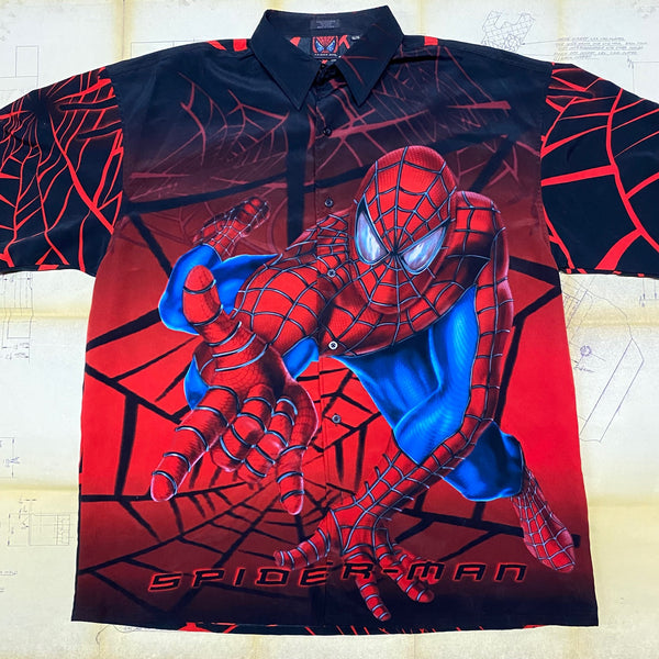 2002 Spider-Man Button Up AOP Short Sleeve Shirt Size: XL